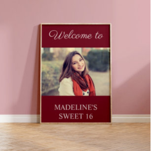 Sweet 16 Birthday Burgundy Name Foto Willkommen Poster