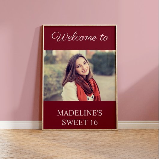 Sweet 16 Birthday Burgundy Name Foto Willkommen Poster