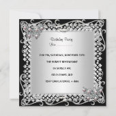 Sweet 16 Birthday Butterflies Silver Black Einladung (Rückseite)