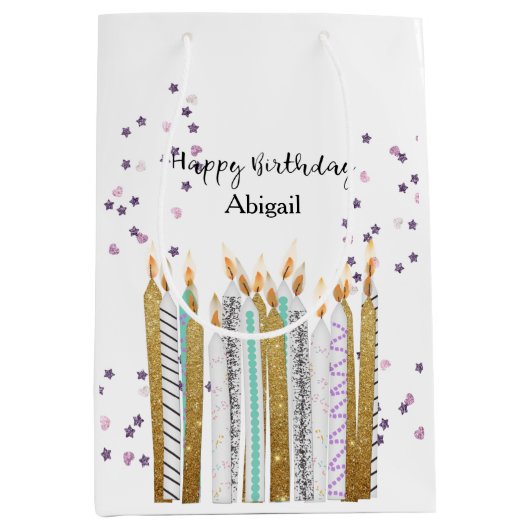Sweet 16 Birthday Candles Medium Geschenktasche Mittlere Geschenktüte (Vorderseite)