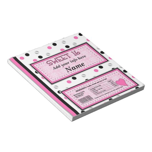 Sweet 16 Birthday Candy Bar Wrapper Gastgeschenke Notizblock (angewinkelt)