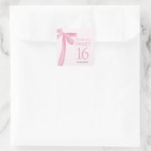 Sweet 16 Birthday Coquette Pink Bow Personalized  Quadratischer Aufkleber (Tasche)