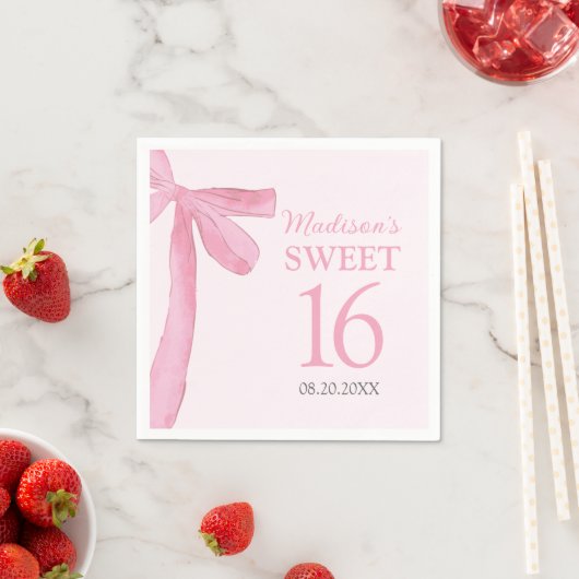 Sweet 16 Birthday Coquette Pink Bow Personalized  Serviette (Beispiel)