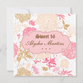 Sweet 16 Birthday Cottagecore Floral Pink Weiß Einladung
