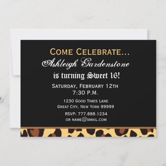 Sweet 16 Birthday Custom Template - Leopard Print Einladung (Rückseite)