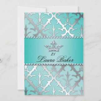 Sweet 16 Birthday Damask Baby Shower Crown Einladung