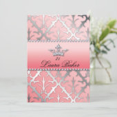 Sweet 16 Birthday Damask Baby Shower Crown Einladung (Stehend Vorderseite)