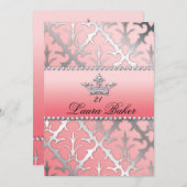 Sweet 16 Birthday Damask Baby Shower Crown Einladung (Vorne/Hinten)