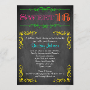 Sweet 16 Birthday Einladung   Neon Chalkboard