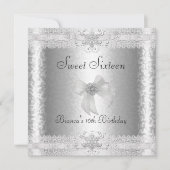 Sweet 16 Birthday Elegant Silver White Floral 2 Einladung (Vorderseite)