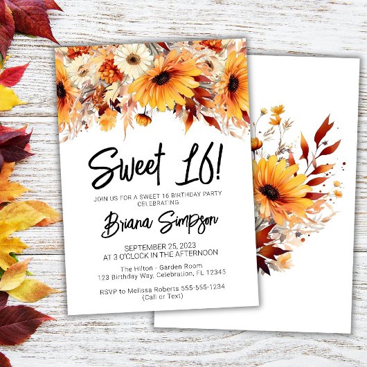 Sweet 16 Birthday Fall Floral Einladung