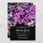 Sweet 16 Birthday Farbenfrohe Neon Glow Dunkles Pa Einladung (Vorne/Hinten)