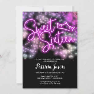 Sweet 16 Birthday Farbenfrohe Neon Glow Dunkles Pa Einladung