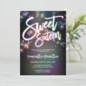 Sweet 16 Birthday Farbenfrohe Neon Glow Dunkles Pa Einladung (Stehend Vorderseite)
