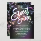 Sweet 16 Birthday Farbenfrohe Neon Glow Dunkles Pa Einladung (Vorne/Hinten)