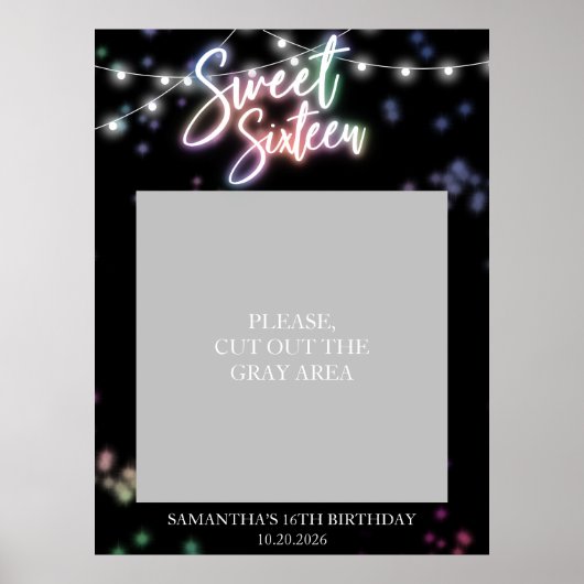 Sweet 16 Birthday Farbenfrohe Neon Glow Dunkles Pa Poster (Vorne)