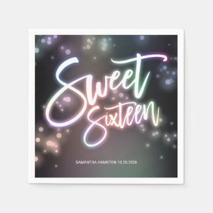 Sweet 16 Birthday Farbenfrohe Neon Glow Dunkles Pa Serviette