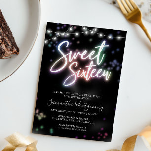 Sweet 16 Birthday Farbenfrohe Neon Party Einladung