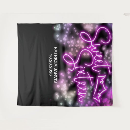 Sweet 16 Birthday Farbige Neon Glow Backdrops Wandteppich (Vorderseite (Horizontal))