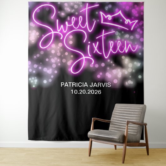 Sweet 16 Birthday Farbige Neon Glow Backdrops Wandteppich (Beispiel)
