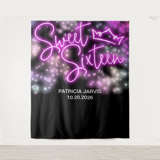 Sweet 16 Birthday Farbige Neon Glow Backdrops Wandteppich (Vorderseite)