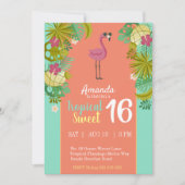 Sweet 16 Birthday Flamingo Luau Palm Tree Beach Einladung (Vorderseite)