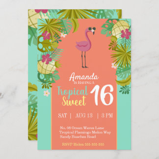 Sweet 16 Birthday Flamingo Luau Palm Tree Beach Einladung