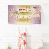 Sweet 16 Birthday Flamingo Pink und Gold Banner (Insitu)