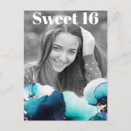 *~* Sweet 16 Birthday Foto AQUAMARIN Abstrakt AP29 Einladungspostkarte