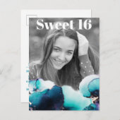 *~* Sweet 16 Birthday Foto AQUAMARIN Abstrakt AP29 Einladungspostkarte (Vorne/Hinten)