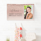 Sweet 16 Birthday Foto Blush Pink Glitzer Girly Banner (Insitu)