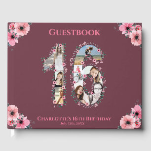 Sweet 16 Birthday Foto Collage Flower Girl Pink Gästebuch