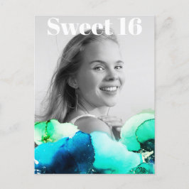 ~* Sweet 16 Birthday Foto Green Navy Mint AP29 Einladungspostkarte