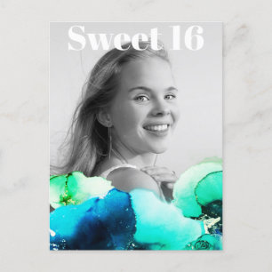 ~* Sweet 16 Birthday Foto Green Navy Mint AP29 Einladungspostkarte