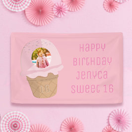 Sweet 16 Birthday Foto Pink Ice Cream Party Banner