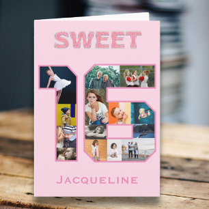 Sweet 16 Birthday Foto Pink Karte