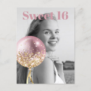 *~* Sweet 16 Birthday Foto Rose Ballon AP29 Einladungspostkarte
