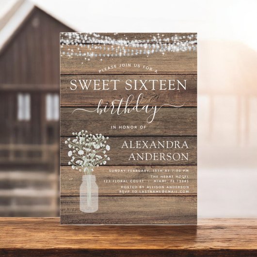 Sweet 16 Birthday Gipskraut Rustikales Bauernhaus Einladung