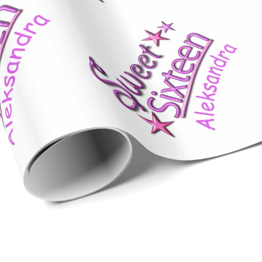 Sweet 16 Birthday Girl mit Individuelle Name Patte Geschenkpapier (Rolleneckpunkt)