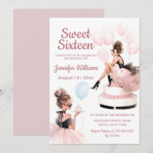 sweet 16 birthday girl pink party invitation