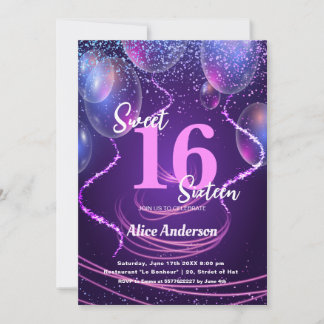 Sweet 16 Birthday Girly Glam Balloons Einladung