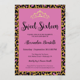 Sweet 16 Birthday|Girly Pink Leopard Gold Glitzer Einladung