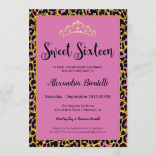 Sweet 16 Birthday Girly Pink Leopard Gold Glitzer Einladung