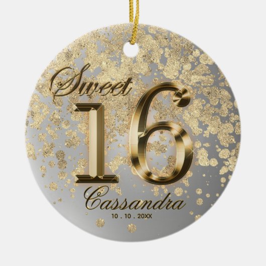 Sweet 16 Birthday Gold Imitate Metallic Keramik Ornament (Vorne)