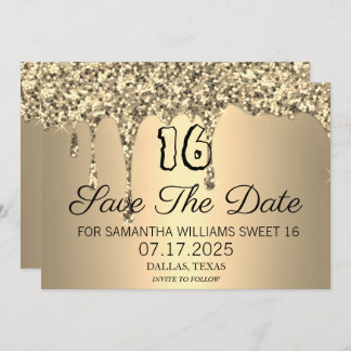 Sweet 16 Birthday Gold Sparkle Glitzer Tropfen Save The Date