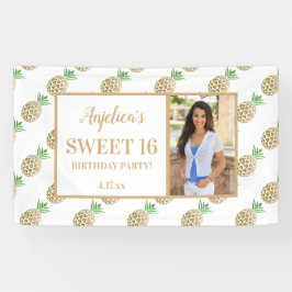 Sweet 16 Birthday Gold Weißes Ananas Foto Banner