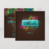 Sweet 16 Birthday Grove Floral Blue Brown Einladung (Vorne/Hinten)