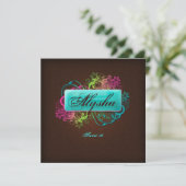 Sweet 16 Birthday Grove Floral Blue Brown Einladung (Stehend Vorderseite)