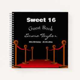 Sweet 16 Birthday Hollywood Red & Black Guest Book Notizblock