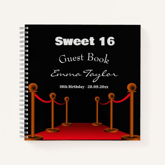 Sweet 16 Birthday Hollywood Red & Black Guest Book Notizblock (Vorderseite)